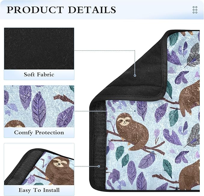 2 Pack Seatbelt Covers Seat Belt Cover Pad for Adults Boys Girls Car Seat Strap Covers Pads Cushion Universal Shoulder Strap Pad Protector for Backpack Camera Bag 10x7.7Inch Cartoon Sloths Branch Purp