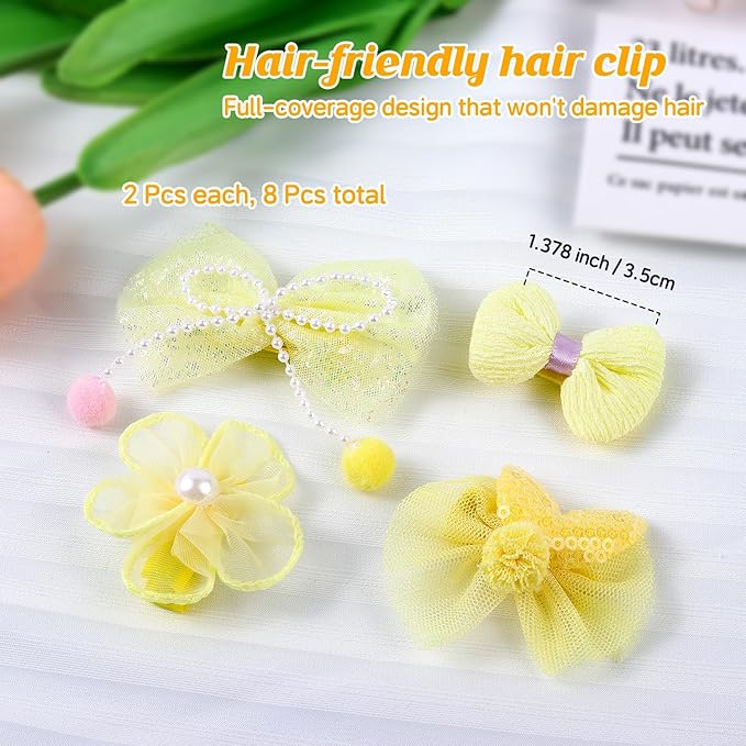 400 Pcs Baby Girls Hair Accessories Set,Baby Girls Hair Ties,Flower Bows Rubber Bands,Hair-friendly Hair Clip,Soft Elastic Hair Bands,Claw Clip(Yellow)