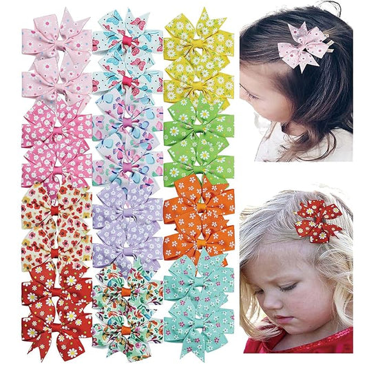 JIAHANG Floral Printed Swallow Tail Hair Bow Clips 24Pcs for Baby Toddler School Girls