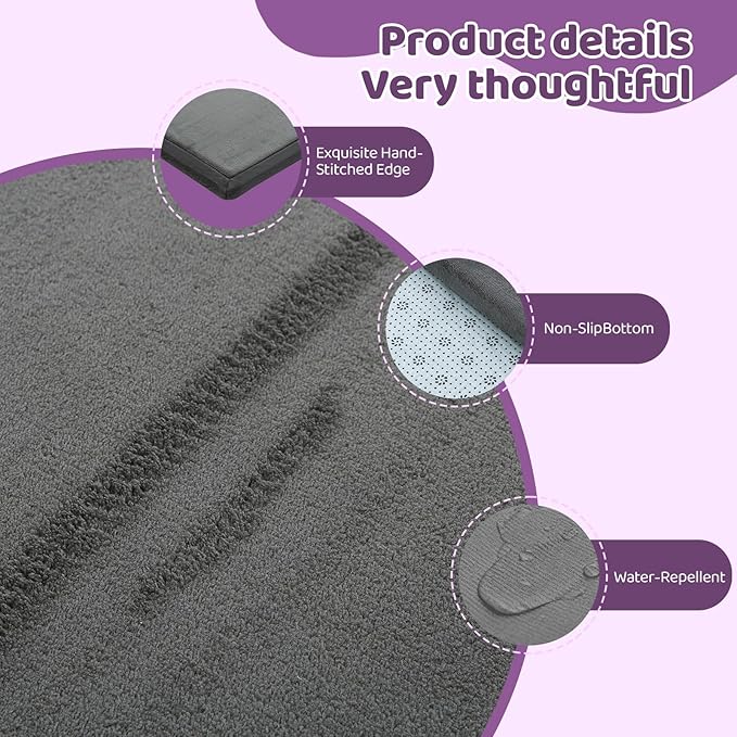 Baby Play Mat for Floor, 1.3 Inch Thick Memory Foam Tummy Time Mat with Non Slip Backing, Soft Coral Velvet 50×50 Inch Playpen Mat Crawling Tatami for Infants Toddlers Kids, Dark Gray
