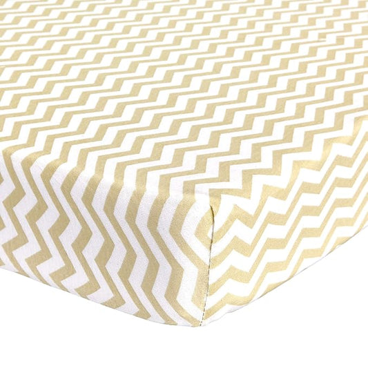 Pack n Play Fitted Sheet – Super Soft, 100% Natural Jersey Cotton – 27” x 39” – for Boys and Girls, Fits Pack n Play, Playard and Foldable Mattresses - Covered Elastic Hem – Zigzag Beige