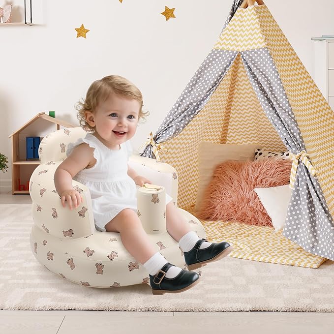Inflatable Baby Seat for 3-36 Months, Back Support, Built-in Air Pump, Learning to Sit, Blow Up Floor Seat