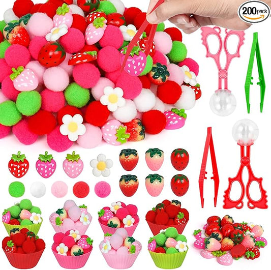143 Pcs Strawberry Sensory Bin Items Spring Summer Counting Sorting Sensory Bin Filler Fine Motor Strawberry Counts for Valentine Sorting Counting Decor