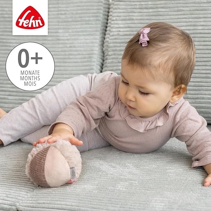 Fehn Play Ball with Flamingo Theme and Material Blend And Rattle for Throwing, Gripping, Rolling, Supports Motor Abilities for Babies, Toddlers from 0+ Month