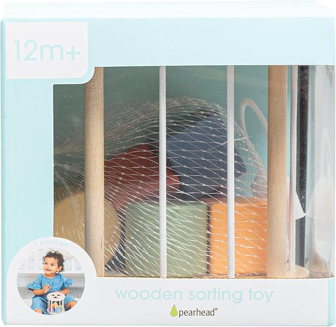 Pearhead Wooden Match and Roll Shape Sorter - Montessori Early Learning Toy, Rolling Toddler Toy, Educational Wooden Color Sorting Cylinder for Fine Motor and Early STEM Skills, Ages 12m+