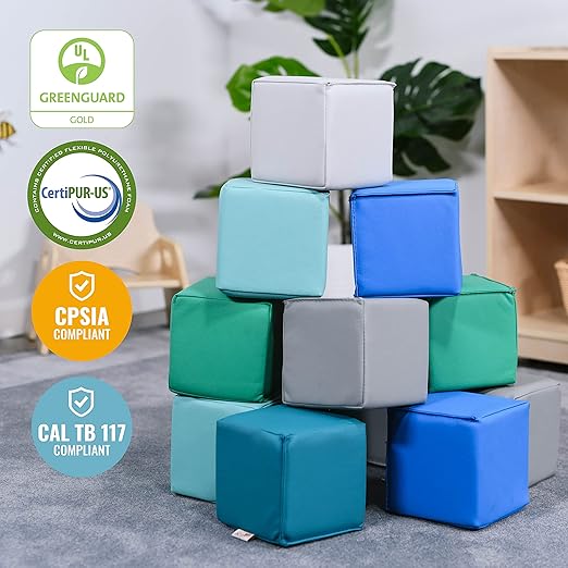 ECR4Kids SoftZone Patchwork Toddler Blocks, Foam Cubes, Contemporary, 12-Piece