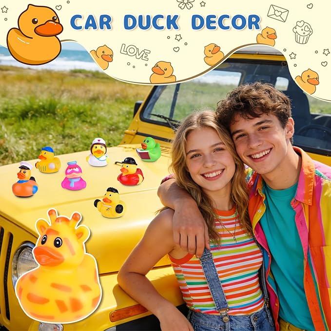 35 Packs Rubber Ducks in Bulk Assortment Car Ducks for Ducking, Small Rubber Duckies for Toddler Baby Bath Toys Floater Duck Bath Pool Toys Kids Party Favors with Mesh Carry Bag