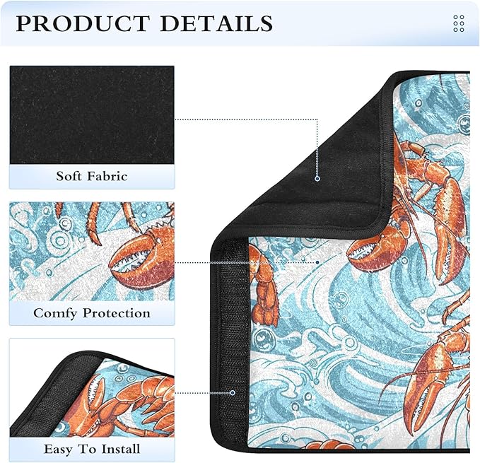 CHIFIGNO Orange Lobster Blue Sea Waves Seat Belt Covers 2 Pack Shoulder Seatbelt Pads Cute Car Seat Shoulder Protector for Adults Kids Women Men