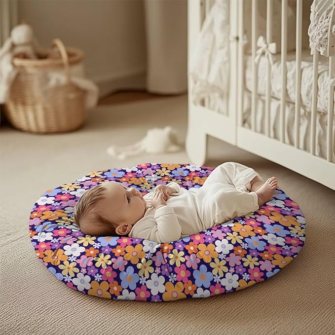 Cartoon Colorful Hippie Newborn Lounger Cover Removable Soft Slipcover for Newborn Baby Padded Lounger Infant Floor Seat Cover for Boys Girls Baby Essentials