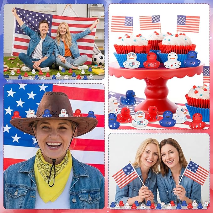 Lenwen 100 Pcs Patriotic Rubber Duck Bulk 1.96 Inch 4th of July 250th Anniversary Rubber Duck Independence Day 1776-2026 American Flag Ducky for Memorial Day Birthday Adult Pool (Classic)