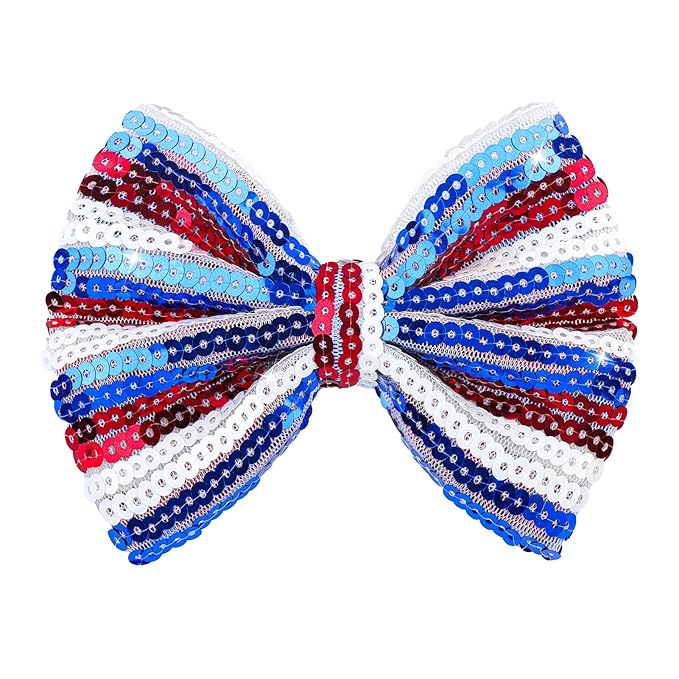 Bow Hair Clips for Girls 4th of July Girls Hair Accessories 5” Big Bows Hairpin Baby Barrettes Sequins Cheer Bows Red Blue Glitter Teens/Kids/Children