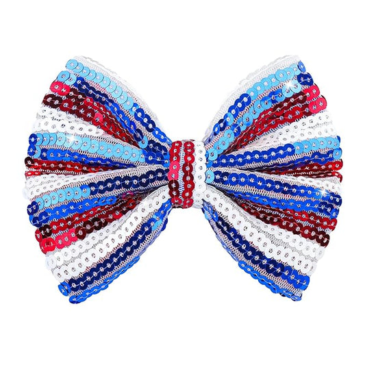 Bow Hair Clips for Girls 4th of July Girls Hair Accessories 5” Big Bows Hairpin Baby Barrettes Sequins Cheer Bows Red Blue Glitter Teens/Kids/Children