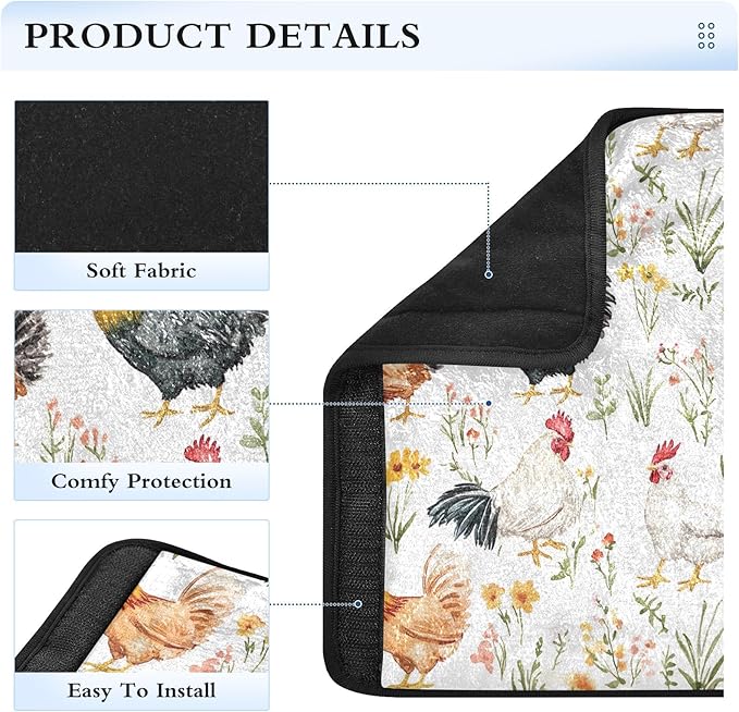 CHIFIGNO Colorful Roosters Cute Flowers Seat Belt Covers 2Pcs Car Seatbelt Covers Soft Car Seat Straps Shoulder Pads for Adults Women Kids