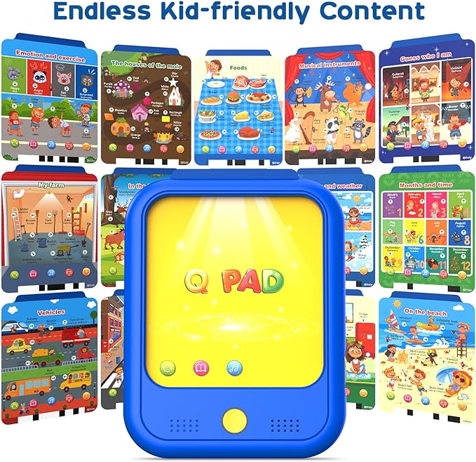 Qiaojoy Kids Learning Tablet Educational Learning Pad for Toddlers 2-5 to Learn Alphabets, Numbers, Foods, Time, Music, Talking Cards for Toddlers，Learning Educational Toy Kids Gifts