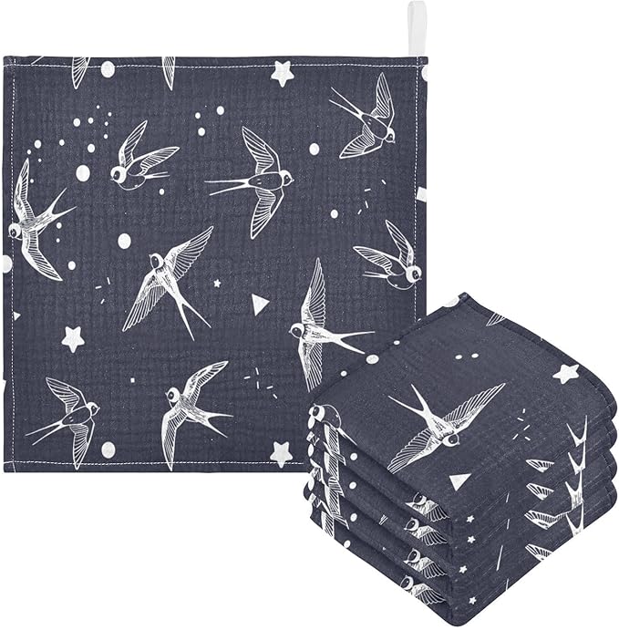 vvfelixl Swallow Bird Baby Burp Cloths Baby Muslin Washcloths for Boys Girls Cotton Baby Face Towel for Newborn Infants Soft and Absorbent 11.8 X 11.8 in, 5 Pack