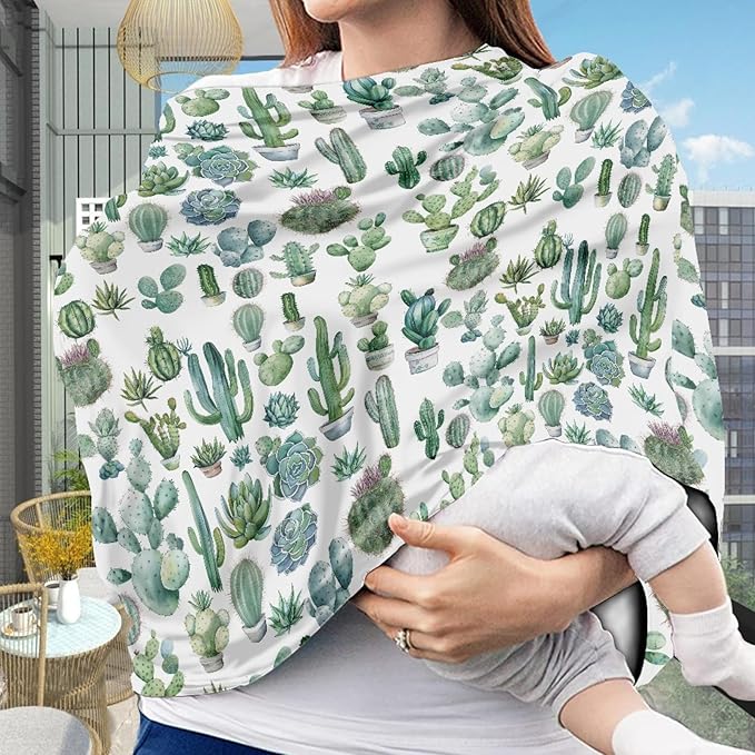 Wanyint Cactus Print Baby Car Seat Cover for Boys Girls,Infant Car Seat Covers Canopy,Breathable Breastfeeding Scarf Nursing Cover Carseat Canopy for Babies