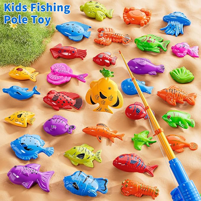 Magnet Fishing Game for Kids 3-5 4-8 - Fish Toys for Kids 3-5, Bathtub Floating Toy Fishing Pole, Water Table Pool with Rod Net, Bath Outdoor Gifts for Toddlers Baby Age 3 4 5 6 7 8 Year Old