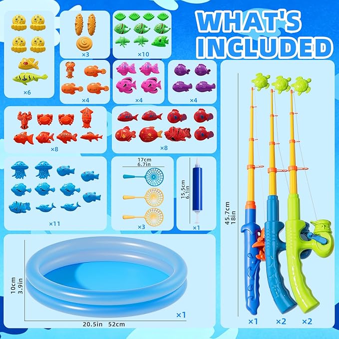 Magnetic Fishing Game Toys with Inflatable Pool for Toddlers 1-3 3-5, Kids Bathtub Pool Water Table Toys, Birthday for 2 3 4 5 6 Year Old Boys Girls