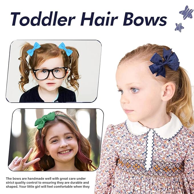 School Hair Accessories Set 14 Pcs Uniform Hair Bow Headband Clips Hair Ties Curly Korker Bows for Little Toddler School Girls (Navy)