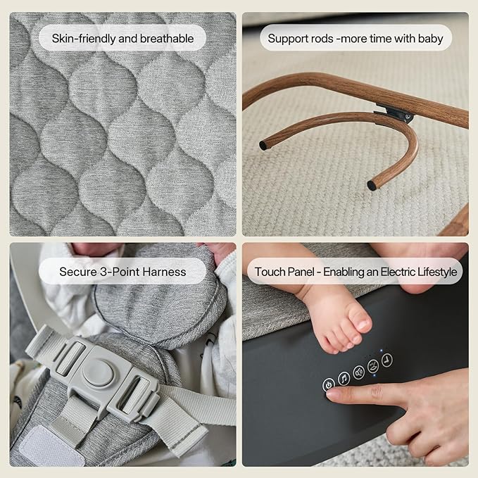 VaVaSoo 2-in-1 Electric Baby Rocker & Toddler Chair (up to 40 lbs), Dual Powered (Type-C or Battery), Motion Sensing Auto-Rocking Adjustable Support Bar for Stationary Seat, Music & Timer