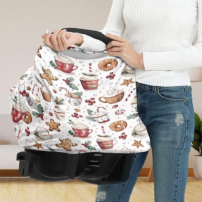 AFPANQZ Christmas Car Seat Covers for Babies Stretchy Lightweight Extra Soft Nursing Cover Breastfeeding Shield Carseat High Chairs Gender Neutral Shopping Carts Infant Baby Beanie and Bags