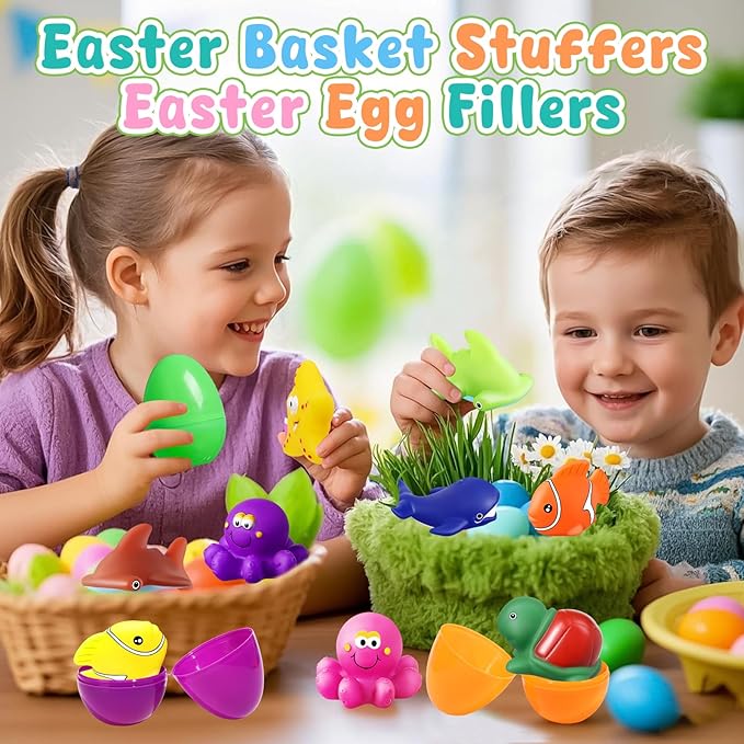 Toddler Easter Egg Fillers Color Changing No Hole Bath Toys for Kids Ages 1-3 4-8, Toddler Bath Toys Sea Creatures Easter Basket Stuffers Pool Bathtub Beach Water Toys Sea Animal with Drying Bag
