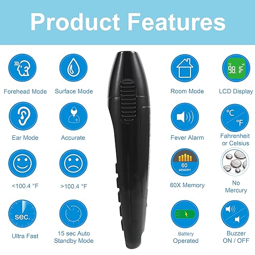Amplim Color-Coded Display Premium Bundle Non-Contact Touchless Infrared Digital Forehead Thermometer