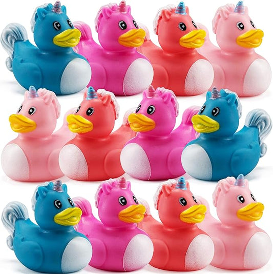 Mini Unicorn Rubber Duckies (Pack of 24) Assorted 2 Inch Duckies, Squirt Bath Tub Toy for Kids, Squeezable and Squirtable, Great for Birthday Party's, Fillers, and Decorations