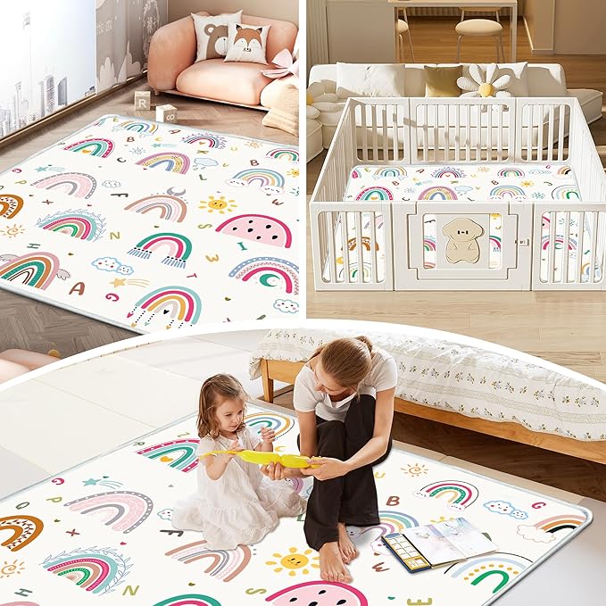 Baby Play Mat, 1-Inch Thick Foam 47" X 47" Playpen Mat,Waterproof & Non - Slip Playmat for Baby Play on Floor, Wipe - Clean, Ideal for Infants, Toddlers & Kids' Crawling and Tummy Time(Rainbow)