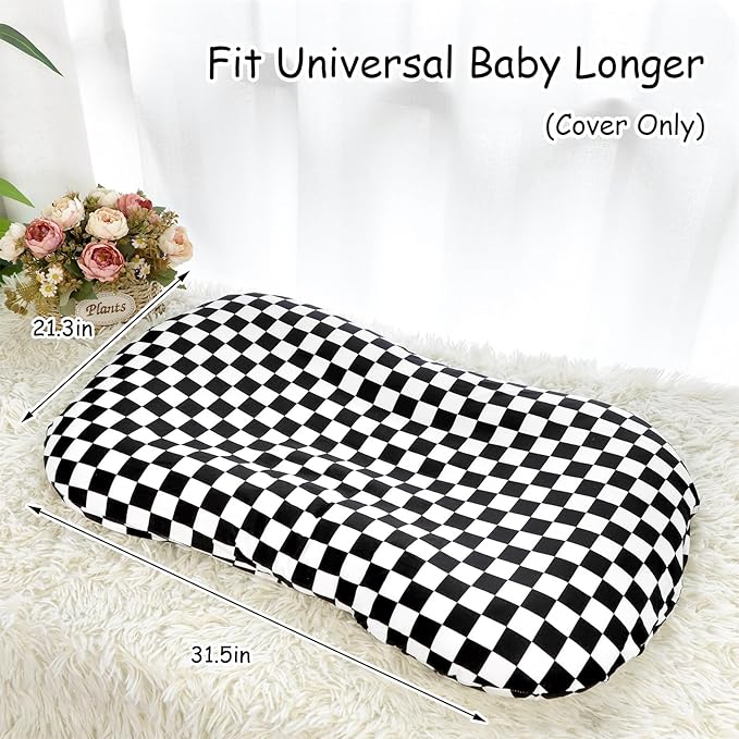 DILIMI Baby Lounger Cover for Boys and Girls, Removable Cover Ultra Soft Comfortable Lounger Slipcover, Black Checkerboard (Lounger not Included)