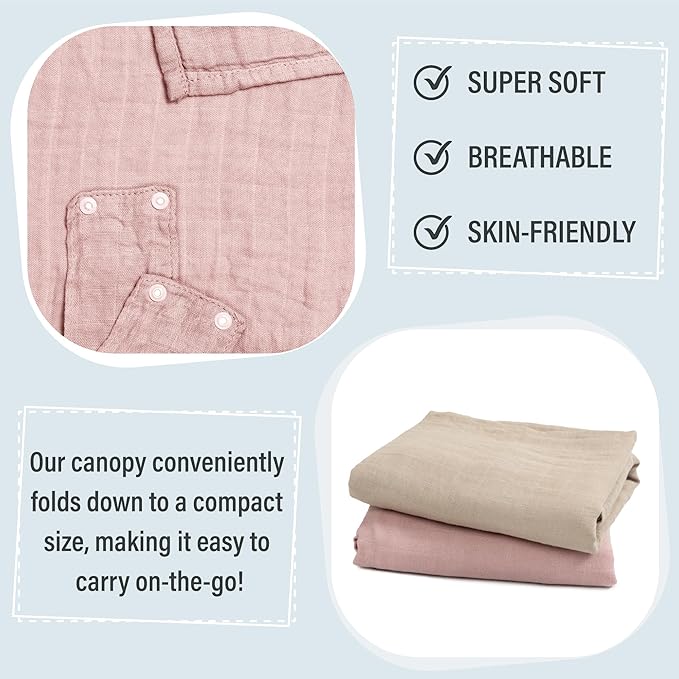 Meracorallo Muslin Baby Car Seat Cover, Lightweight Breathable Soft Infant Carrier Cover Carseat Canopy for Baby Boys and Girls, Pink