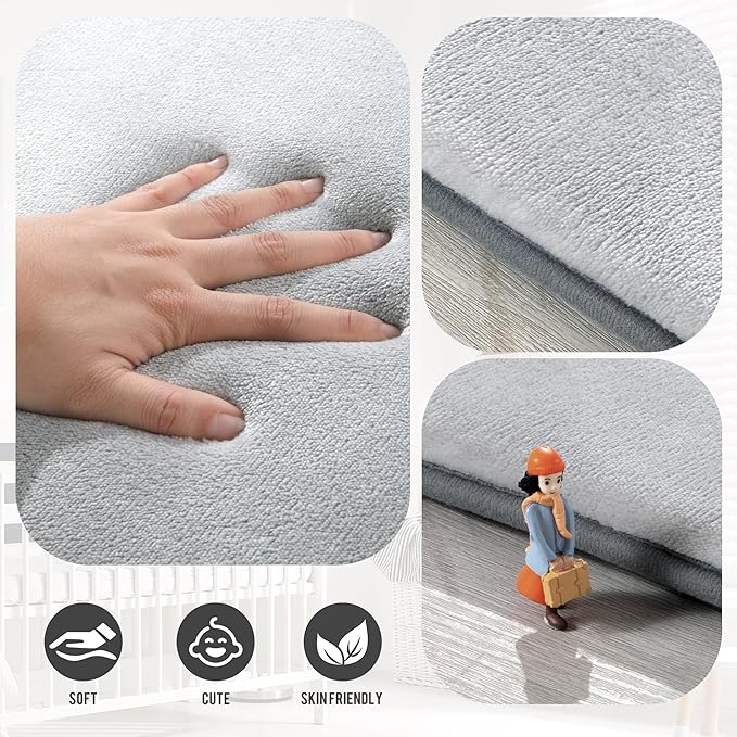 HOMBYS Thick Play Mat for Playpen 84x60, Supportive 0.8" Memory Foam Baby Play Carpet Mat with Non-Slip Backing for Kids Toddler Crawling and Play, Super Soft Velvet Playmat for Nusery, Grey
