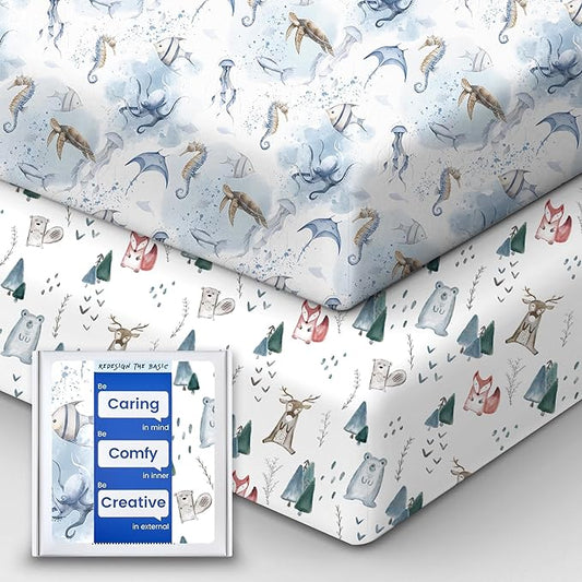 Baby Crib Sheets Boy Girl for Standard Crib Mattress - Ultra Soft Jersey Knit Neutral Crib Mattress Sheet, Safe and Snug, Durable, Stylish Crib Sheet Fitted, 28''x52''x9'' Extra Deep Pocket