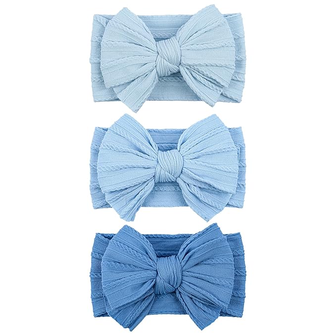LemonSpace Handmade Baby Girls Headbands Soft Stretchy Nylon Hair Bands Hair Accessories with Bows for Newborn Baby Girls Infant Toddlers Kids(Blue color mix)