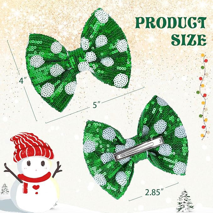 Hair Clip - St. Patrick's Day Sequins Bow, Green Dot, Alligator, for Girls Costume Hair Accessories, 1 Count