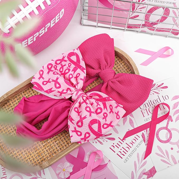 2PCS 6’’ Breast Cancer Awareness Hair Accessories for Baby Girls Headbands for Girls Hair Bows Newborn Headband Pink Ribbon Baby Clothes