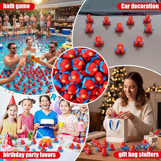Capoda 100 Pieces Spider Ducks in Bulk, 1.2 Inch Mini Spider Web Rubber Ducks Tiny Ducking Duckies Fidgets for Kids Birthday Party Favors Bath Toys Goodies Bags Stuffers