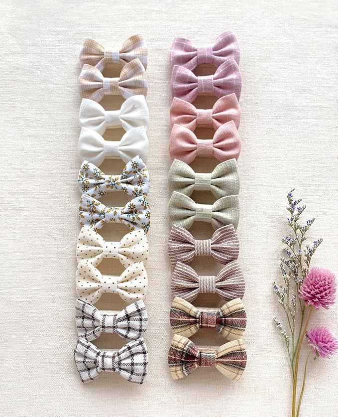Baby Girls Hair Bow Clips, 20pcs Boutique Cotton Fully Lined Hair Pins, Non Slip Baby Barrettes Accessories for Infants Toddlers Fine Hair by Cherssy