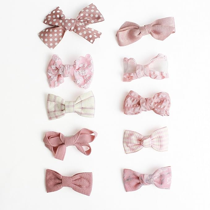 Baby Hair Clips Set, 10PCS Soft Fabric Hair Accessories for Toddlers, Mini Hair Bows for Daily Wear, School, Parties, Birthday Gifts (Pink)