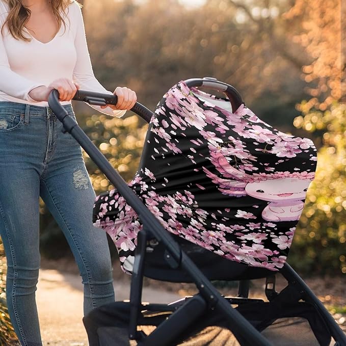 Cherry Blossom Car Carseat Canopy for Puppy’s Lover Multifunctional Daily Baby Nursing Cover Axolotl Breastfeeding Cover Privacy Protector