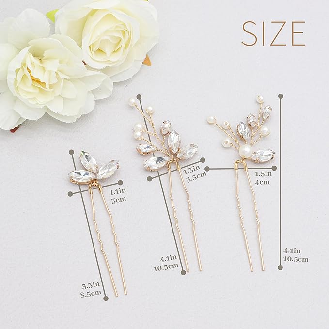 Oriamour 6 Pcs Rhinestone Wedding Hair Accessories Pearl Crystal Bobby Bridal Hair Clips Jewelry for Brides Bridesmaids Women Girls (Gold, 3.5'')