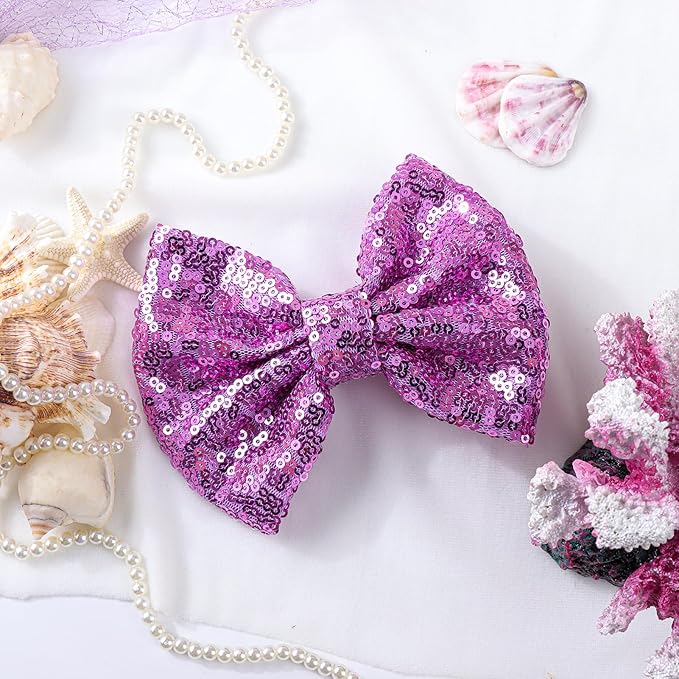 Hair Clip for Girls, 5 inches Sequins Large Bow with Alligator Clip, Hair Accessories for Women Teens Babies Toddlers Purple