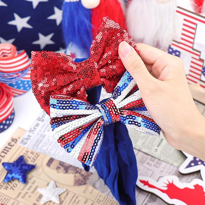 4th of July Headband Girls Sequins Large Bows Baby Headband 4th of July Accessories Glitter Hair Bows for Girls Patriotic Red Bow