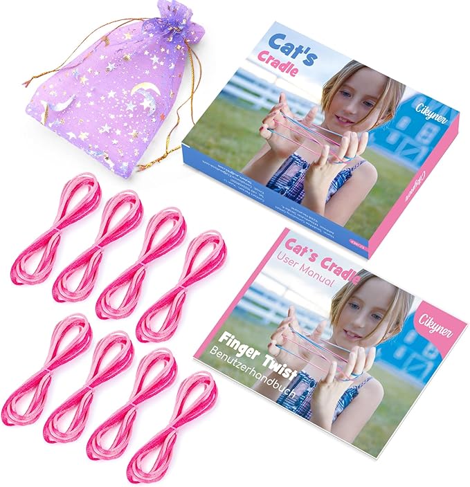 Cikyner Cat’s Cradle String, 8 Pcs Finger String Game 2m Long 2mm Diameter Cats Cradle with Instructions Polyester pink String Toy Supplies Ideal for Gifts for Girls and Boys on Birthday Easter
