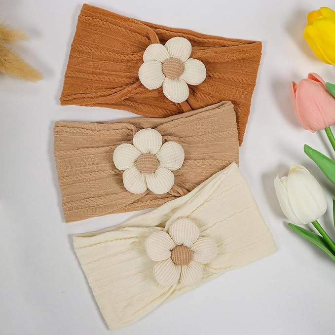 WillingTee 5 Pcs Baby Flower Headbands Baby Girls Nylon Headbands Soft Hairbands Hair Accessories for Newborn Infant Toddler Kids