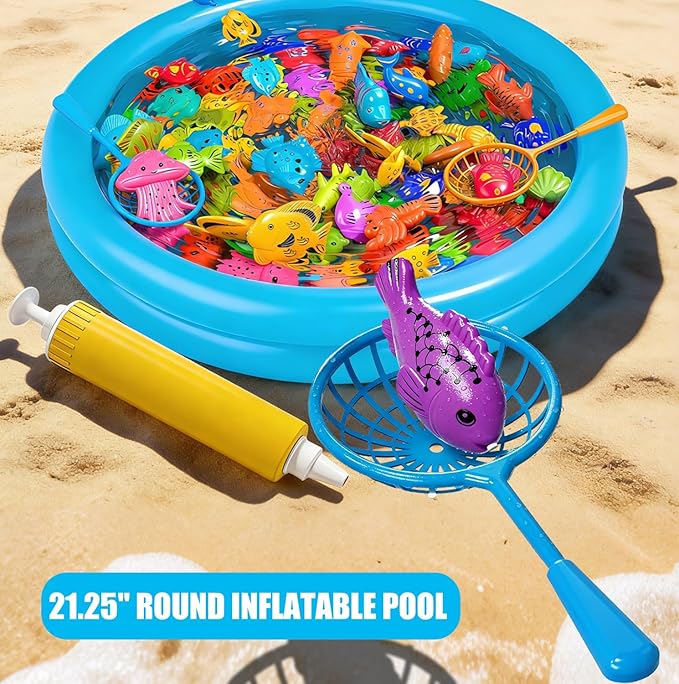 Doloowee Magnetic Fishing Game Bath Pool Toys for Toddlers 3-5,48pcs Fishing Toys Game Floating Fish Magnet Pole Rod Net Education Teaching and Learning for Kids Age 3-6 4-8