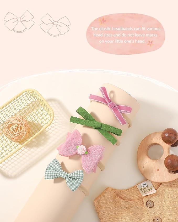 doboi Baby Girl Headbands 24PCS Nylon Linen Handmade Hairbands with Hair Bows and Accessories for Newborns, Infants, Toddlers, and Little Kids