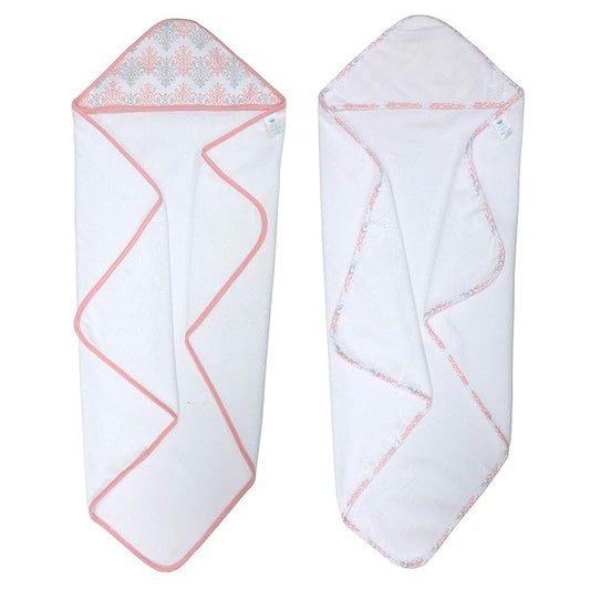 2 pack Baby Hooded Towel Set - Pink Trim