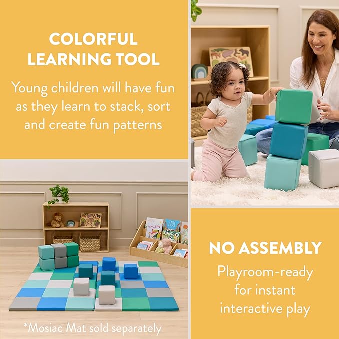 Mosaic Toddler Foam Building Blocks, Stacking Cubes, Contemporary, 12-Piece
