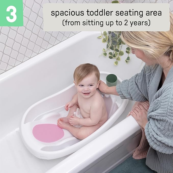 Ingenuity Comfy Clean Deluxe Newborn to Toddler Baby Bathtub, 3-in-1 with Removable Sling, Padded Backrest, 0-24 Months, Pink